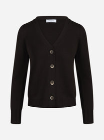 Cardigan corto in lana vergine marrone - vista frontale