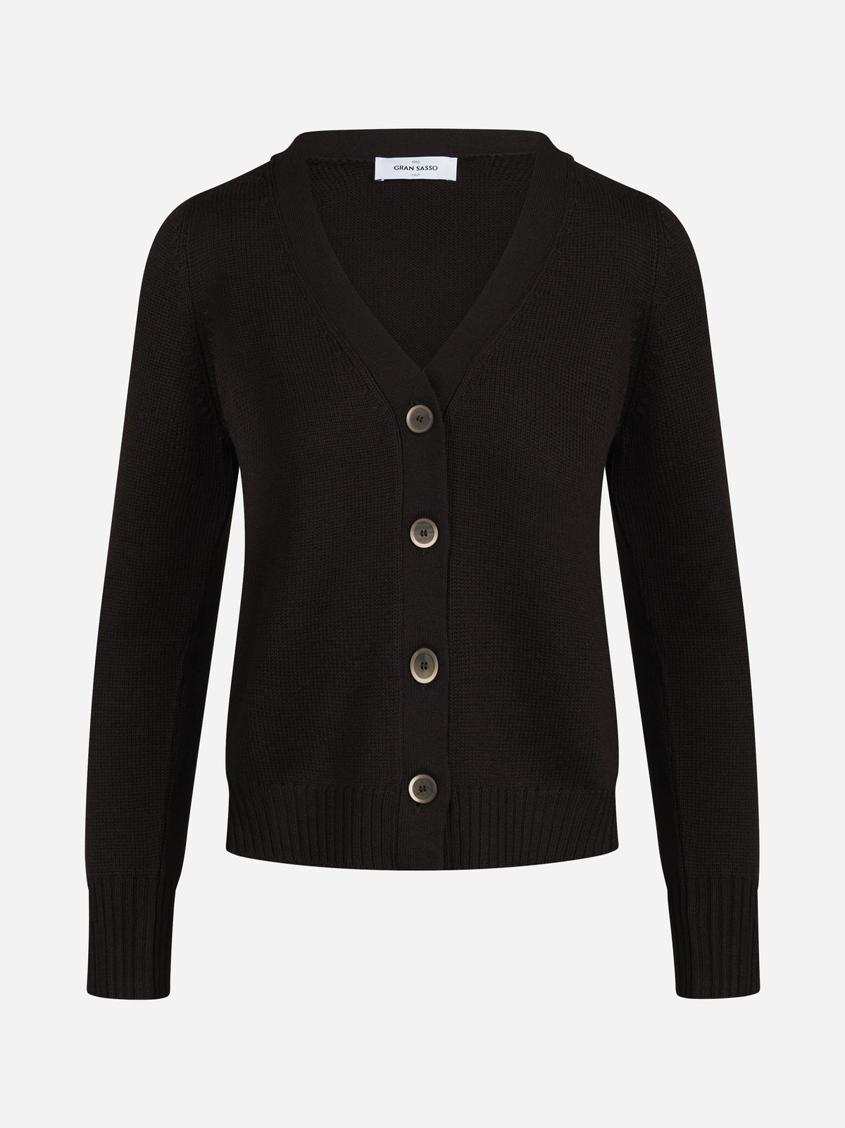 Cardigan corto in lana vergine marrone - vista frontale
