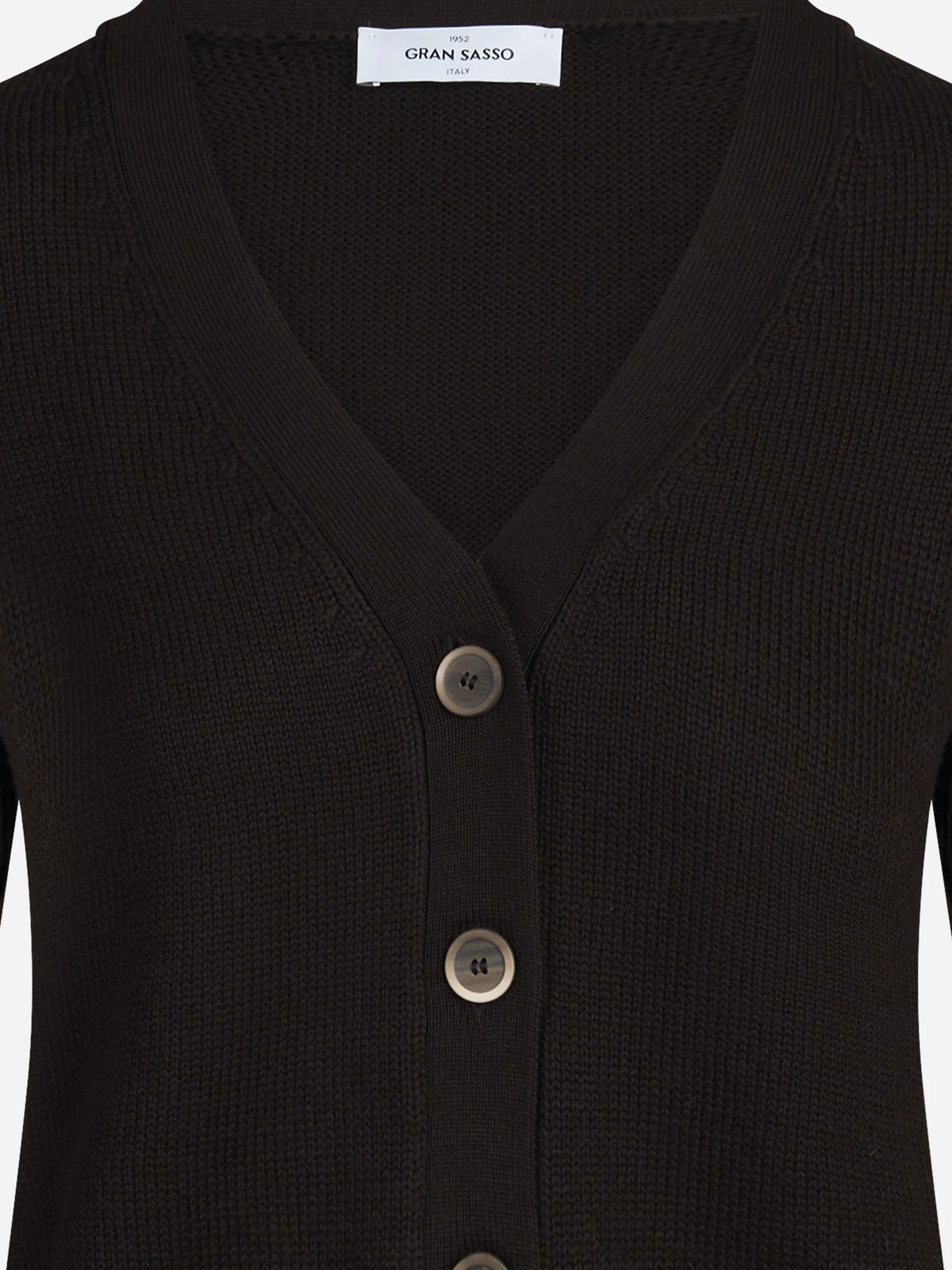 Cardigan corto in lana vergine marrone - dettaglio del prodotto