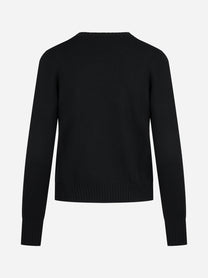 Maglia girocollo in lana vergine nero - vista posteriore