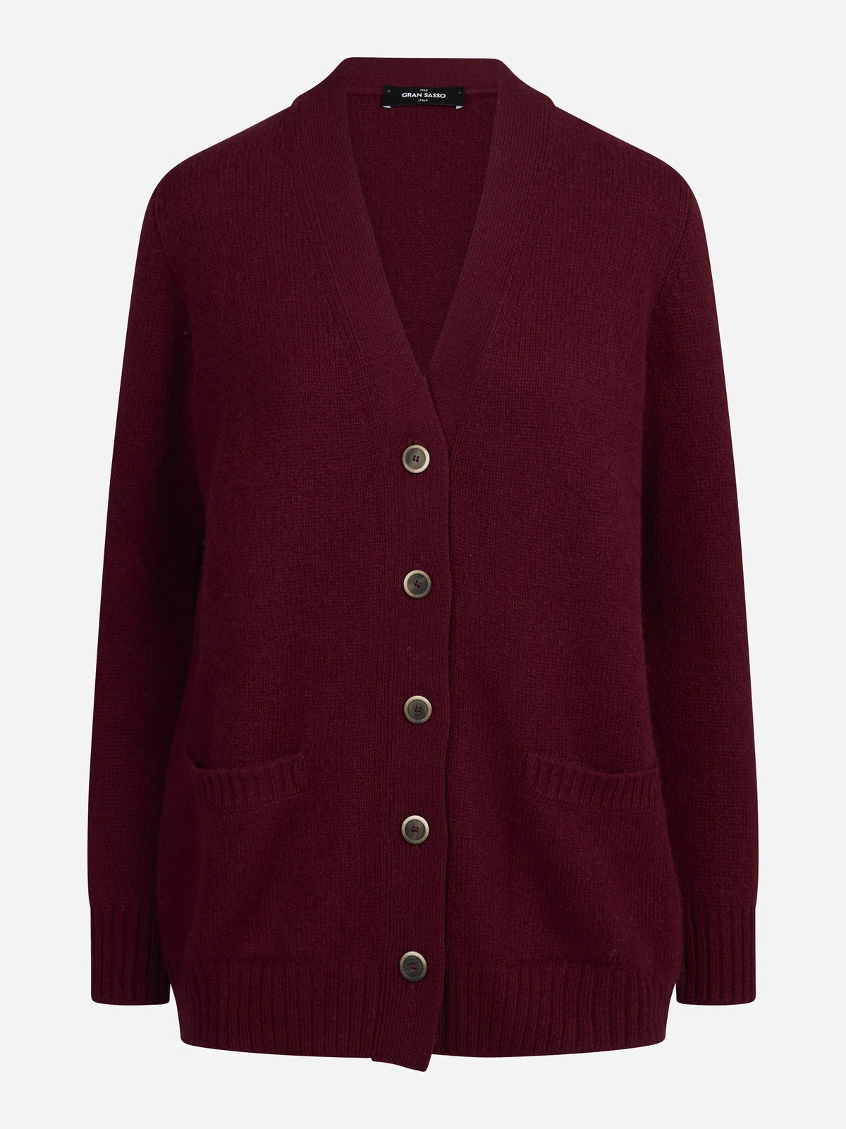 Cardigan lungo in cashmere bordeaux - vista frontale