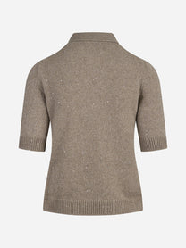 Polo a maniche corte in lana e cashmere marrone - dettaglio del prodotto