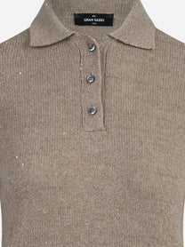 Polo a maniche corte in lana e cashmere marrone - vista posteriore