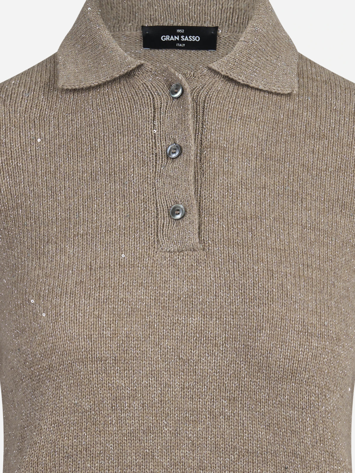 Polo a maniche corte in lana e cashmere marrone - vista posteriore