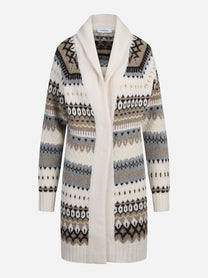 Cardigan lungo jacquard bianco - vista frontale