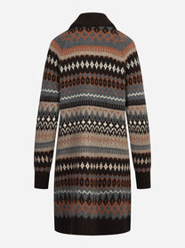 Cardigan lungo jacquard marrone - vista posteriore