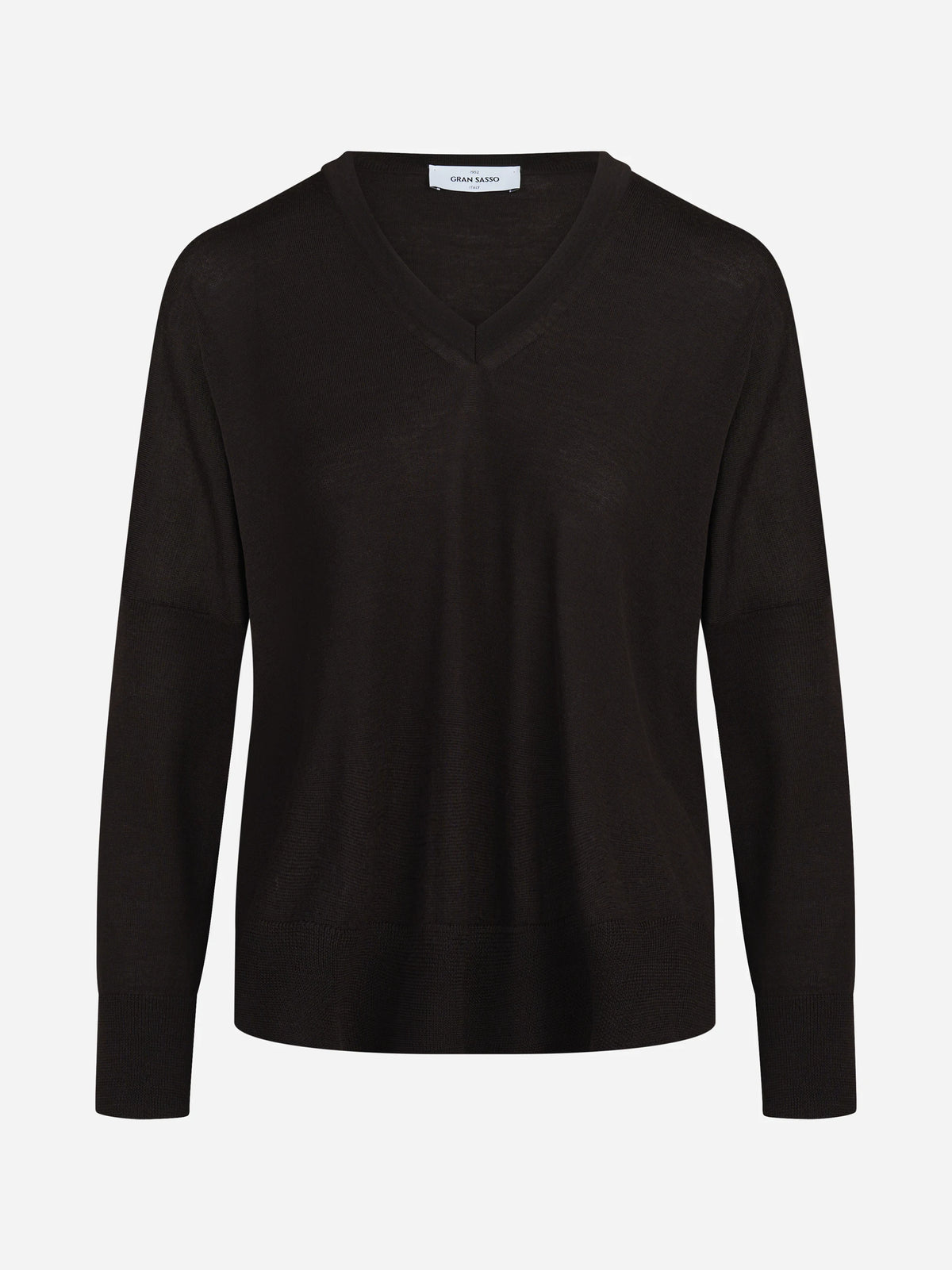 Maglia oversize con scollo a V marrone - vista frontale