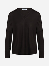 Maglia oversize con scollo a V marrone - vista frontale