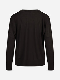 Maglia oversize con scollo a V marrone - vista posteriore