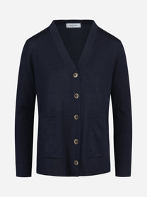 Cardigan in lana vergine e seta blu GRAN SASSO - vista frontale
