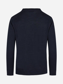Cardigan in lana vergine e seta blu GRAN SASSO - vista posteriore