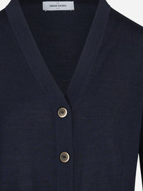 Cardigan in lana vergine e seta blu GRAN SASSO - dettaglio