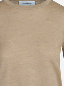 Maglia girocollo in lana e seta beige - vista posteriore