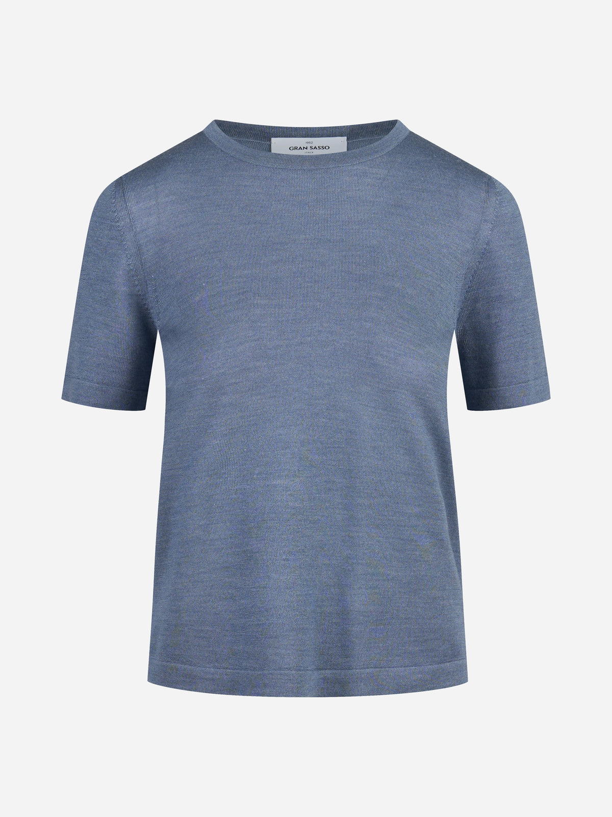 Maglia girocollo in lana e seta azzurro - vista frontale