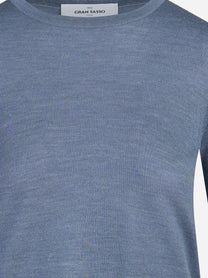 Maglia girocollo in lana e seta azzurro - vista posteriore