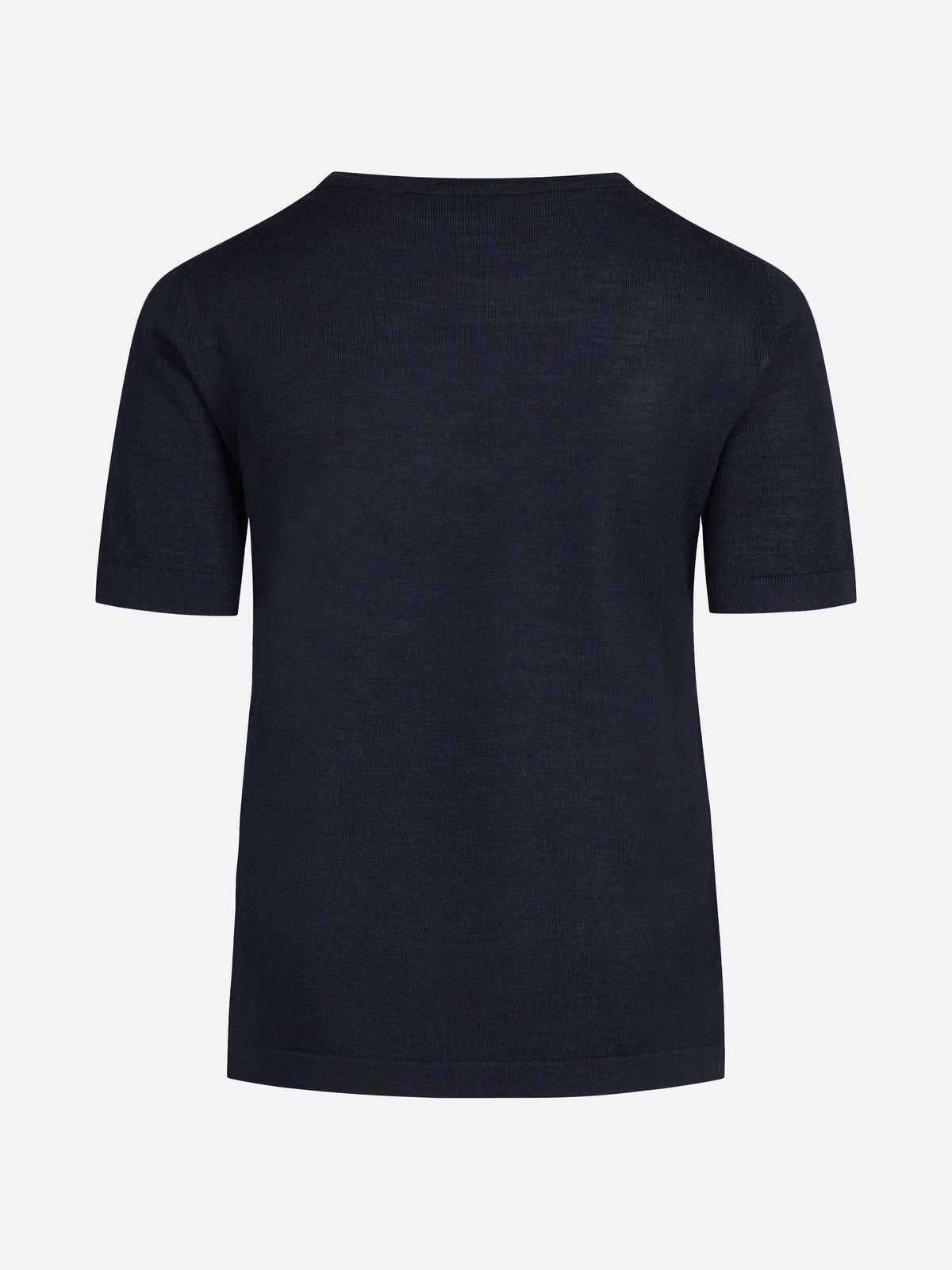 Maglia girocollo in lana e seta blu - vista posteriore