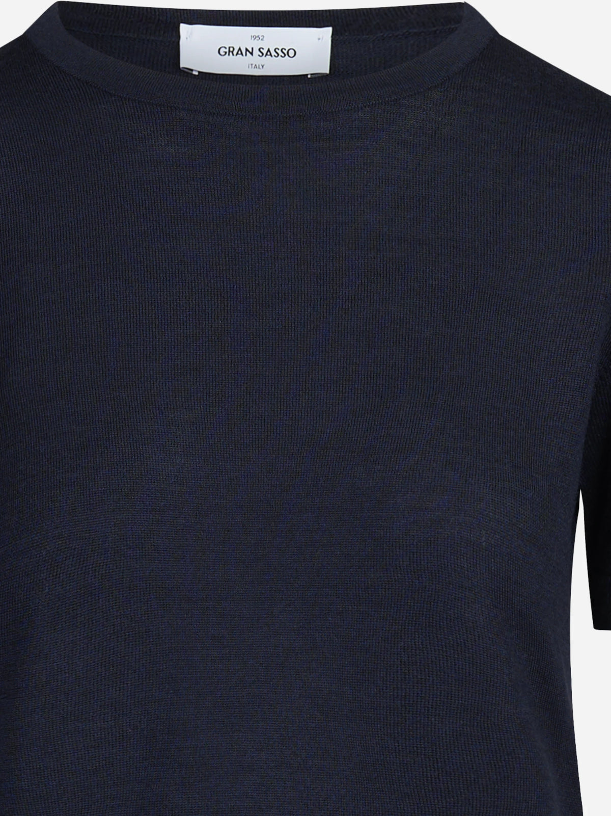 Maglia girocollo in lana e seta blu - dettaglio del prodotto