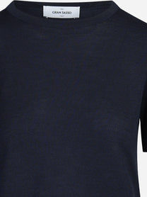Maglia girocollo in lana e seta blu - dettaglio del prodotto