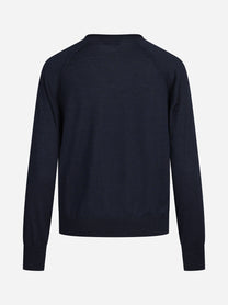 Maglia con scollo a V in lana e seta blu - vista posteriore