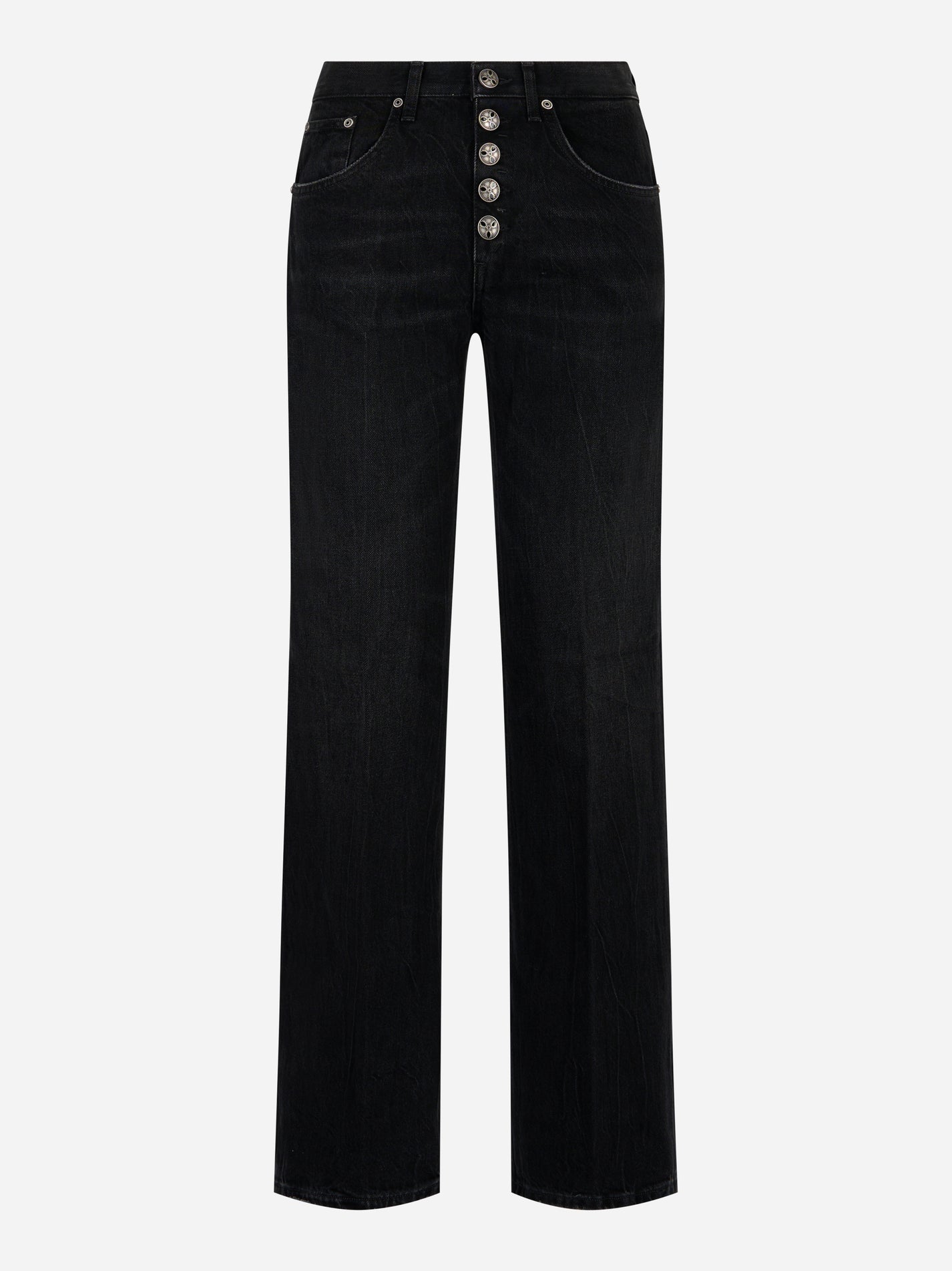 Jeans flare neri Jacklyn Dondup con bottoni gioiello e chiusura a vista