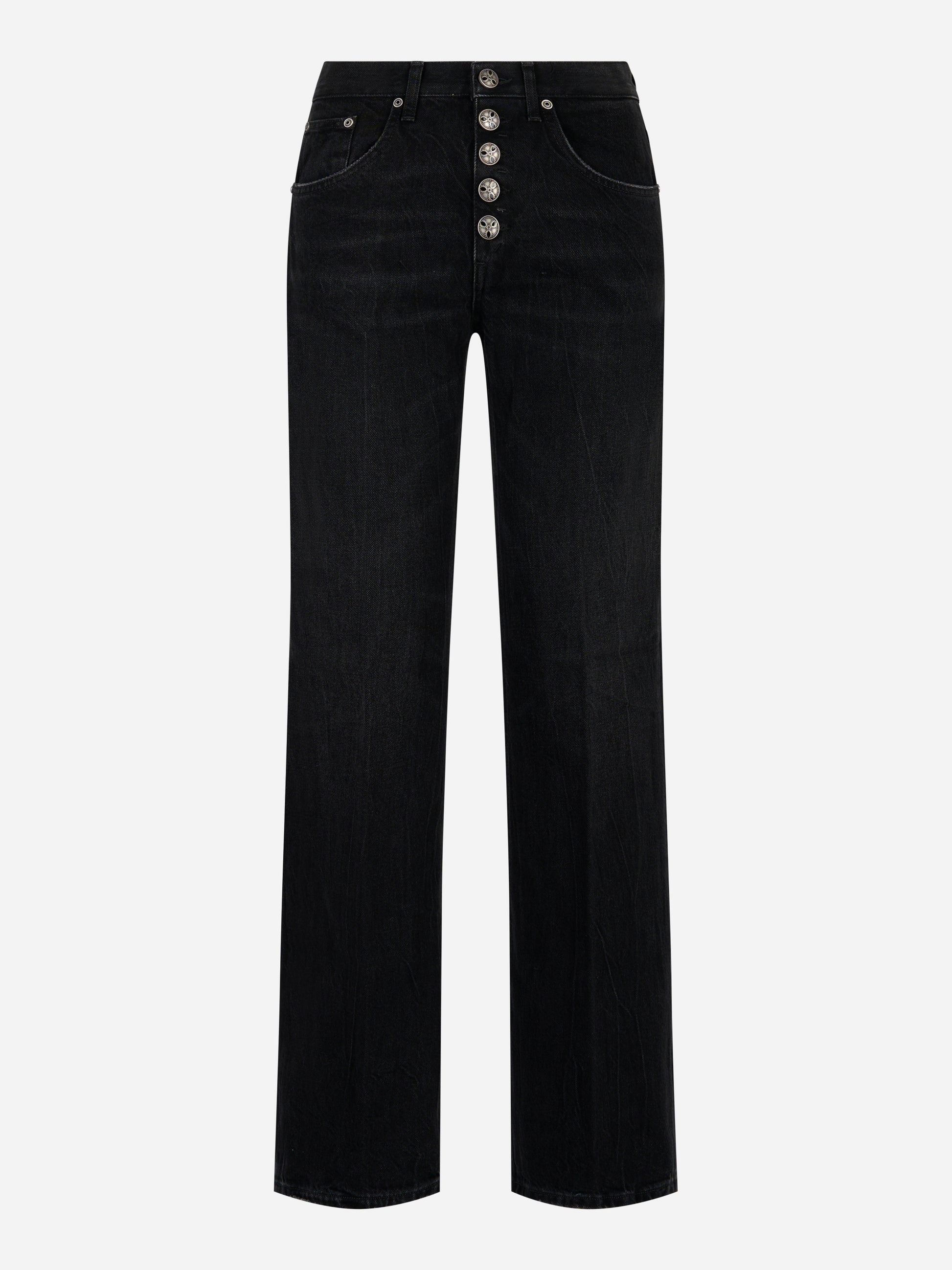 Jeans flare neri Jacklyn Dondup con bottoni gioiello e chiusura a vista