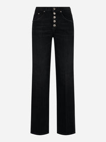 Jeans flare neri Jacklyn Dondup con bottoni gioiello e chiusura a vista