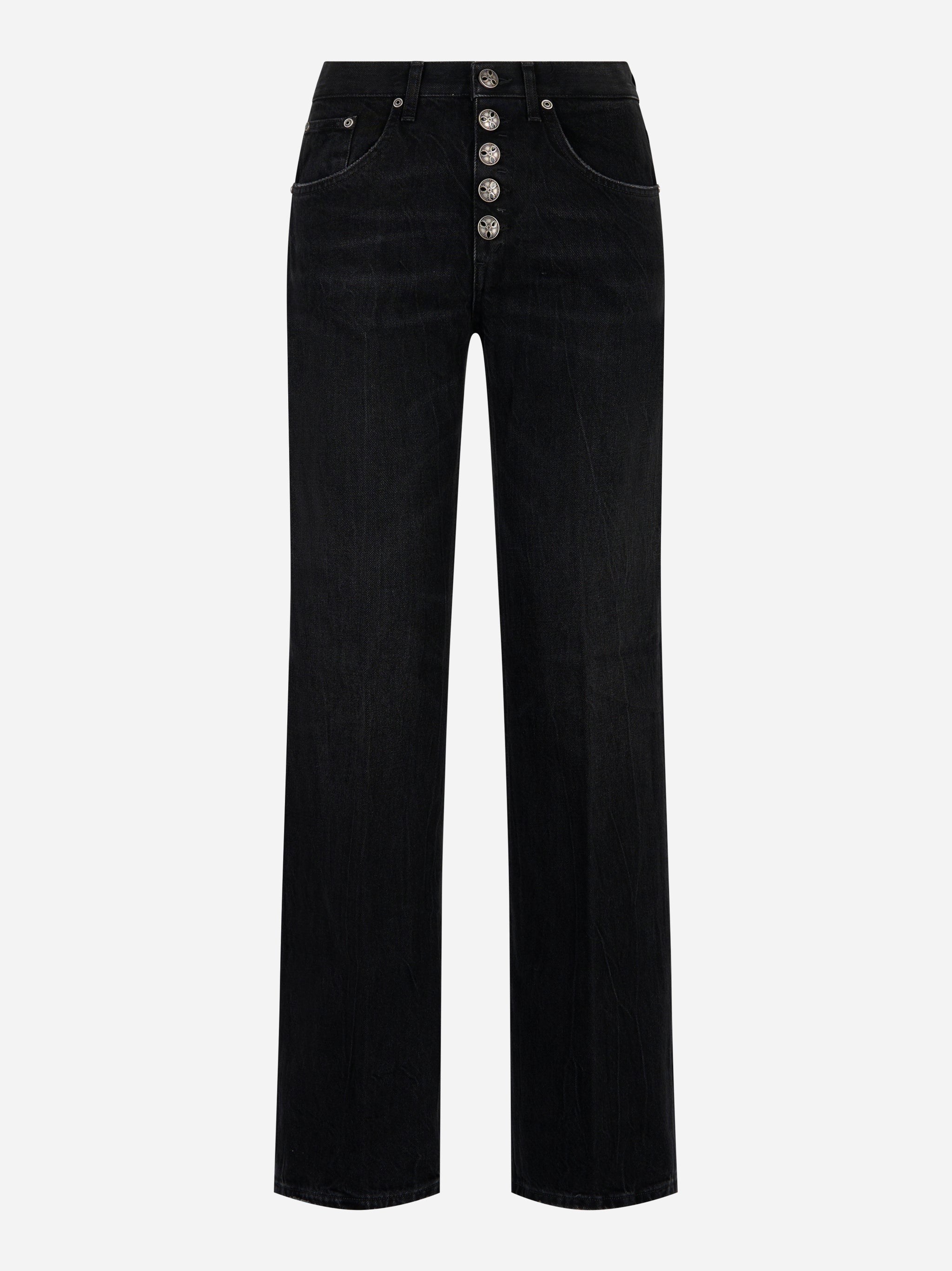 Jeans flare neri Jacklyn Dondup con bottoni gioiello e chiusura a vista