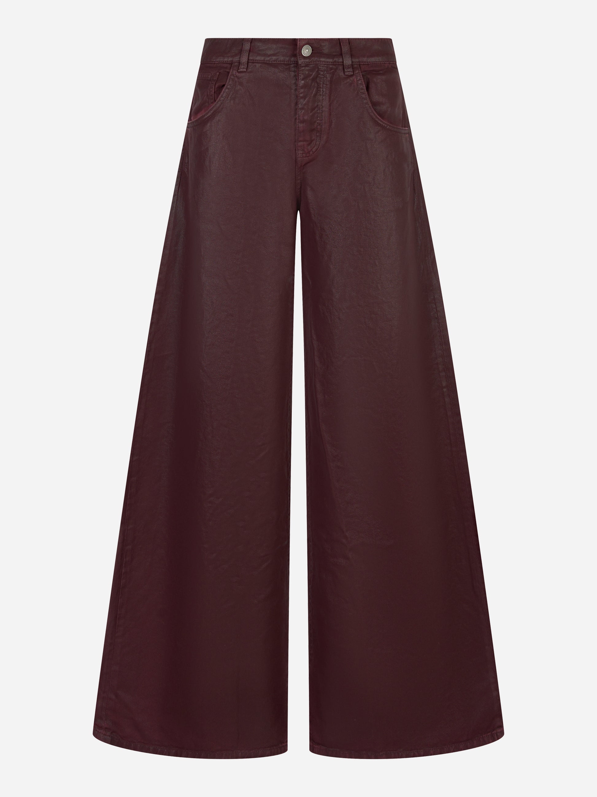 Jeans wide leg laminato bordeaux Laneus vista frontale