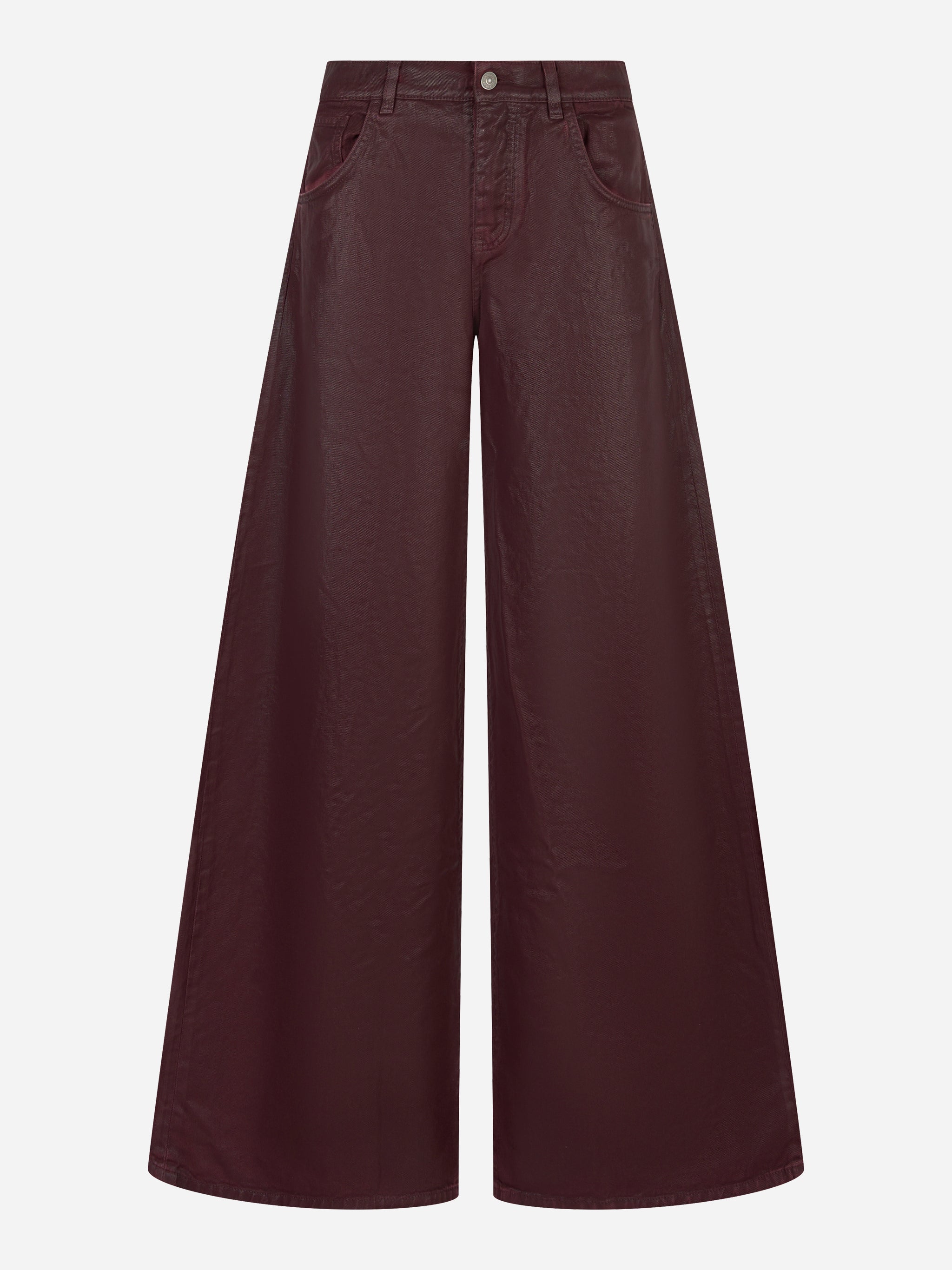Jeans wide leg laminato bordeaux Laneus vista frontale