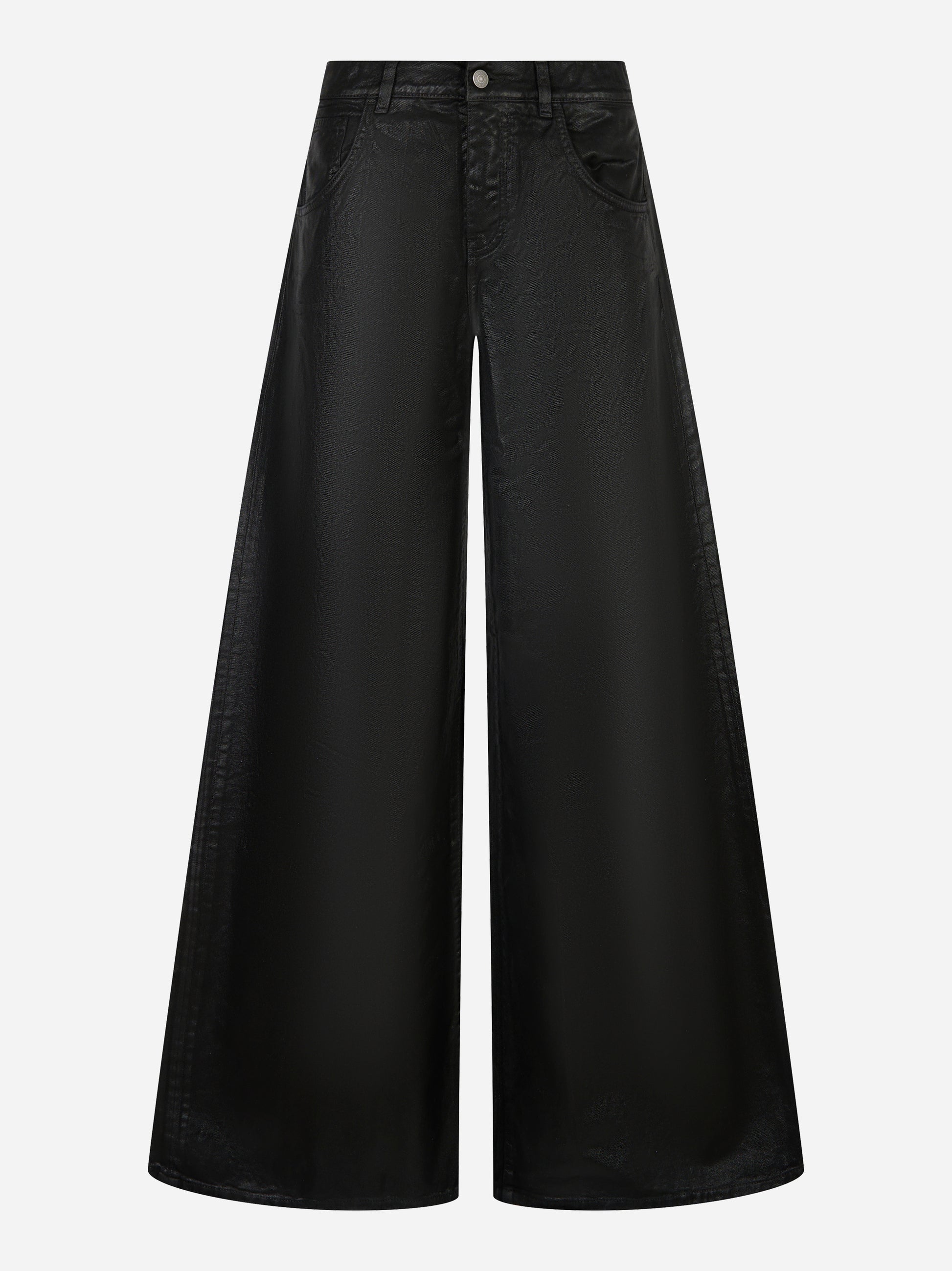 Jeans wide leg laminato nero Laneus con tasche frontali vista frontale