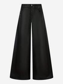 Jeans wide leg laminato nero Laneus con tasche frontali vista frontale