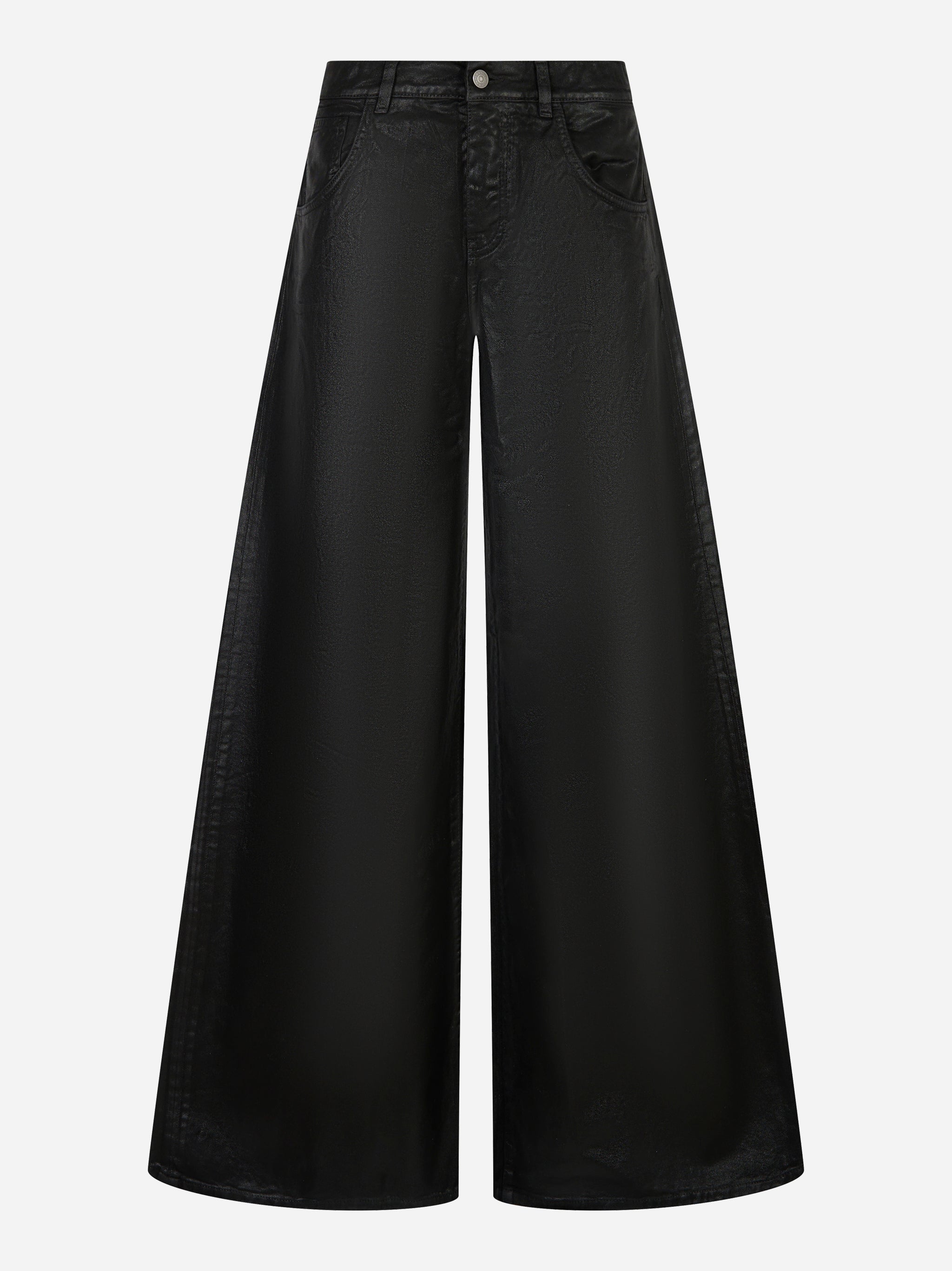 Jeans wide leg laminato nero Laneus con tasche frontali vista frontale