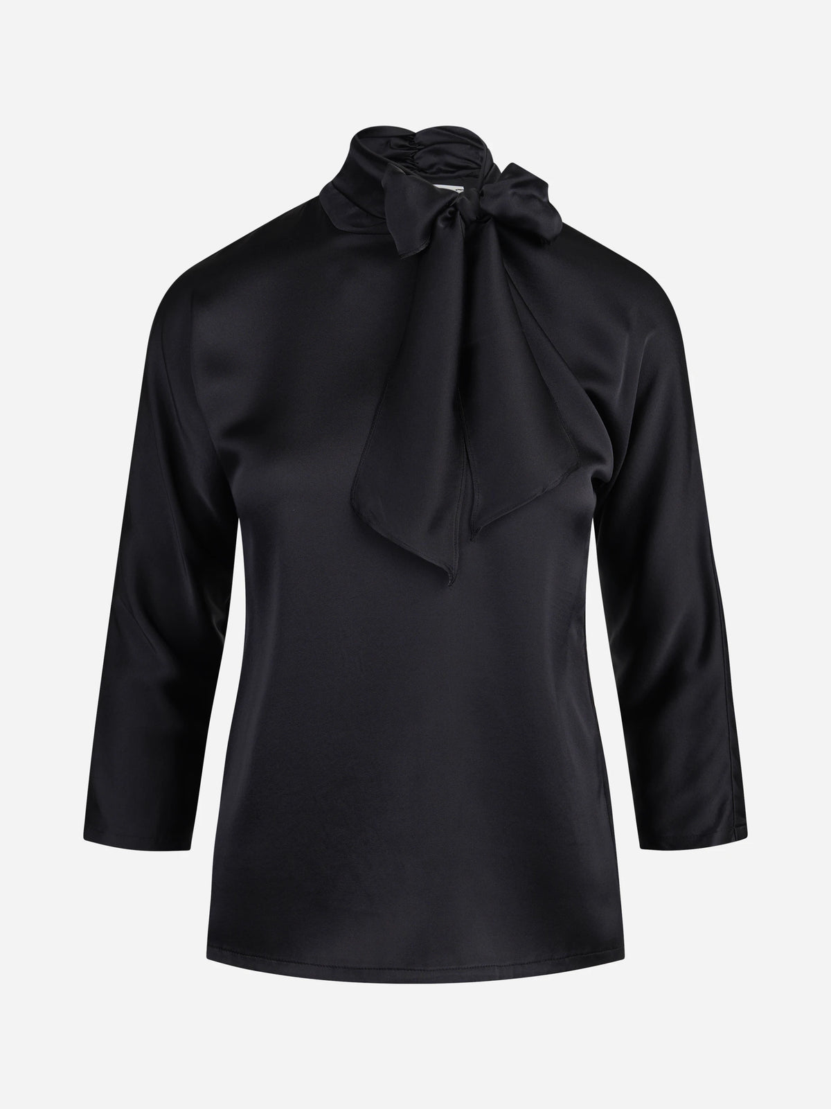 Blusa in raso di seta con fiocco nera - vista frontale