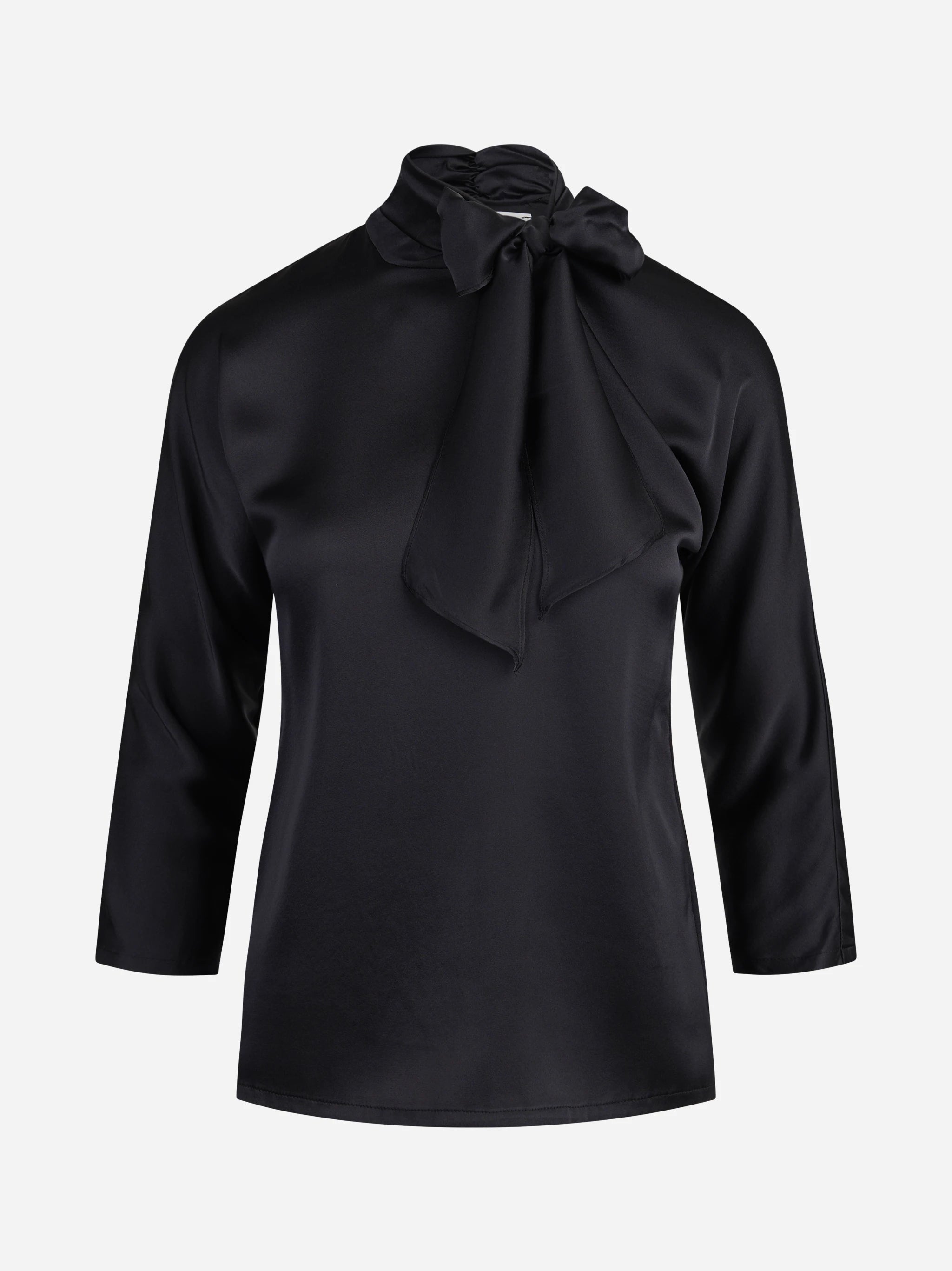 Blusa in raso di seta con fiocco nera - vista frontale