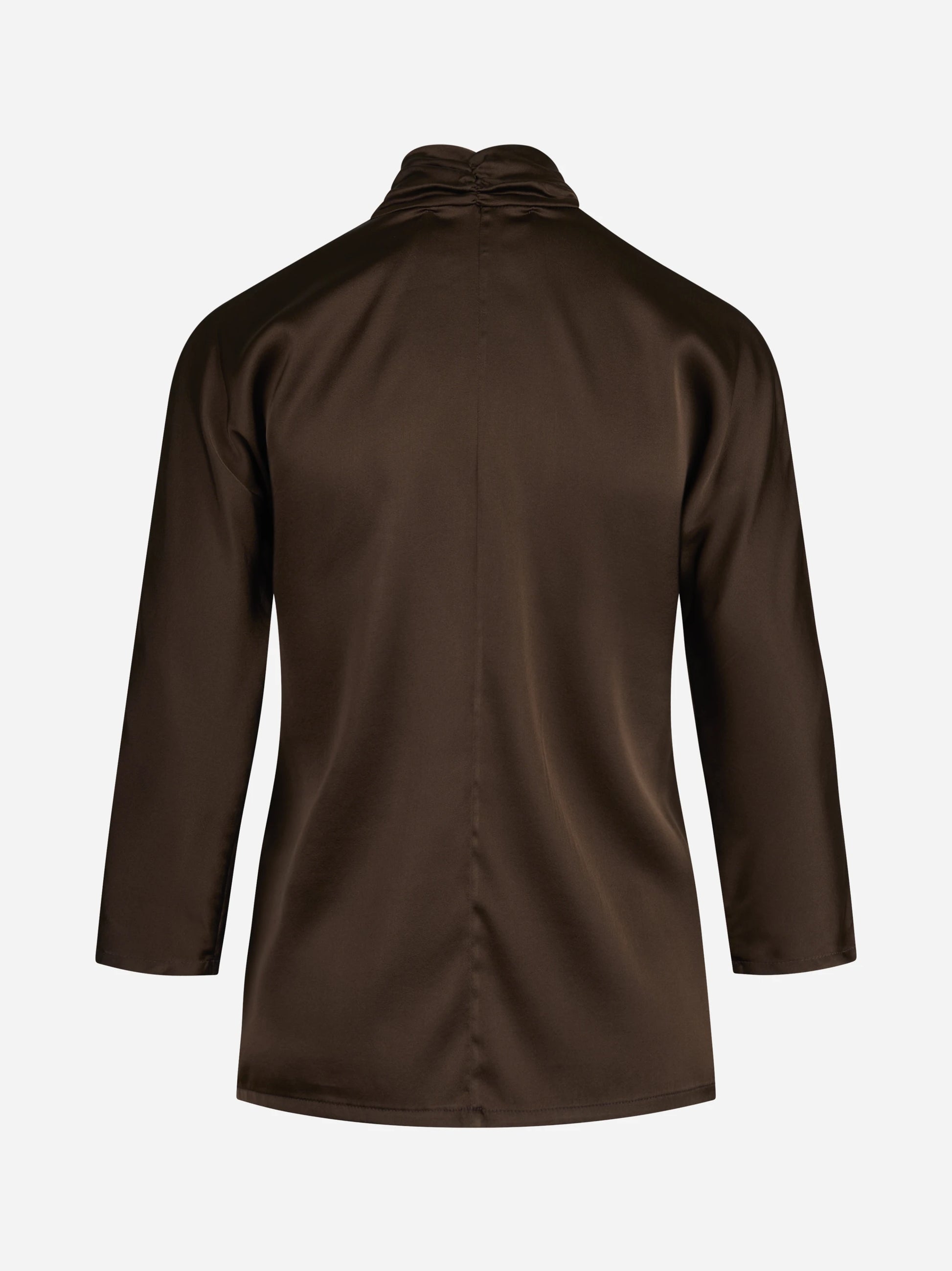 Blusa in raso di seta con fiocco marrone - vista posteriore