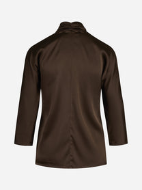 Blusa in raso di seta con fiocco marrone - vista posteriore