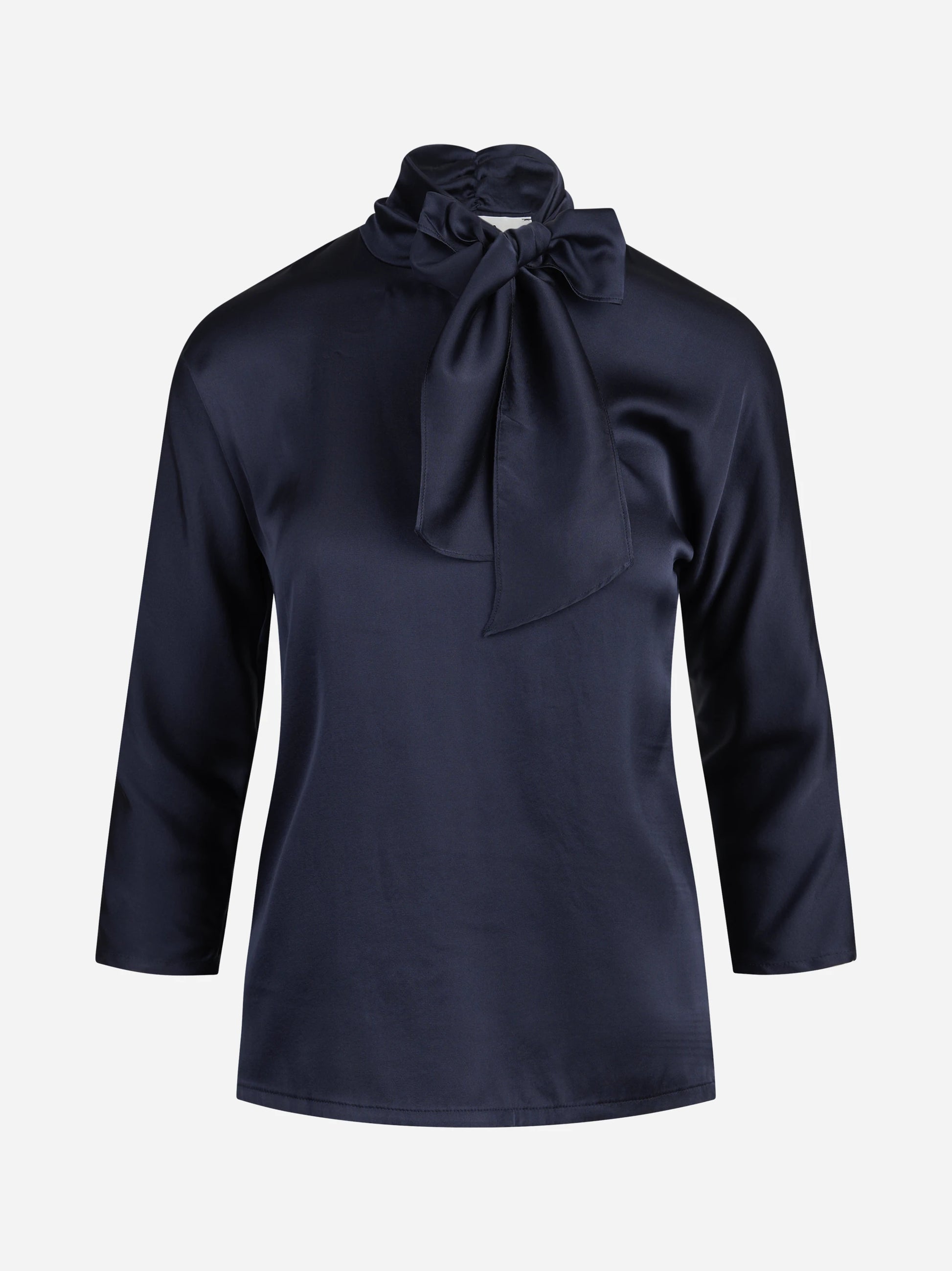 Blusa in raso di seta con fiocco blu - vista frontale