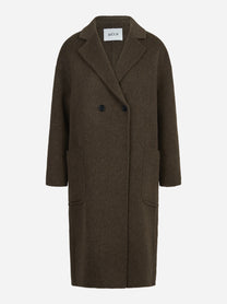 Cappotto over doppiopetto in lana e yak marrone - vista frontale