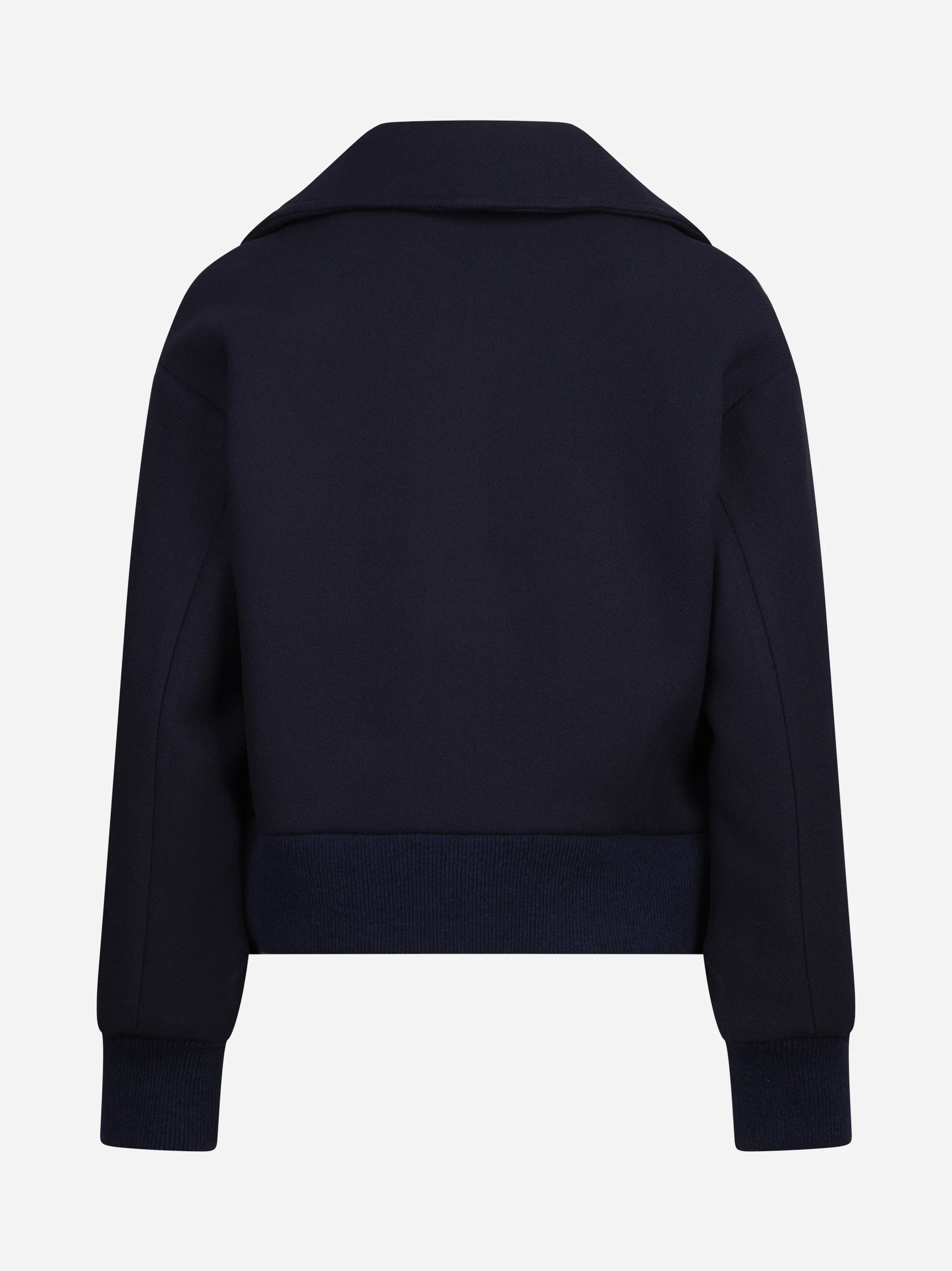 Giacca cropped doppiopetto in lana blu - vista posteriore
