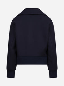 Giacca cropped doppiopetto in lana blu - vista posteriore