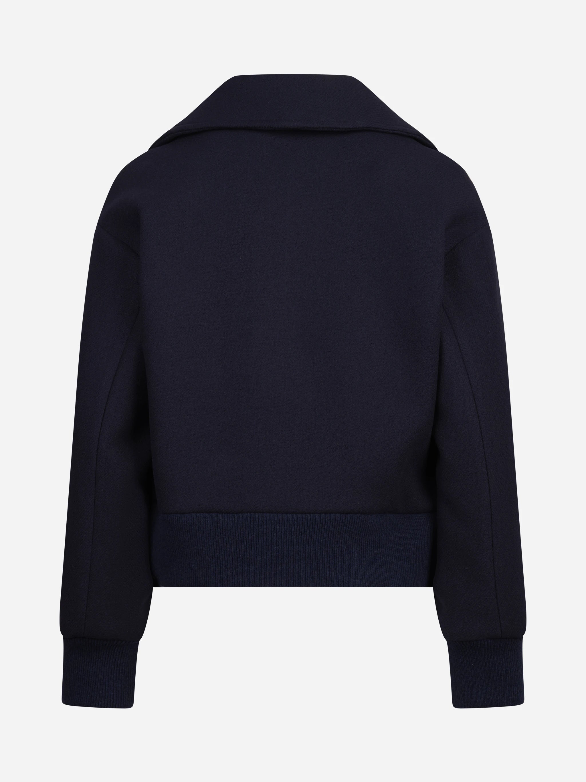 Giacca cropped doppiopetto in lana blu - vista posteriore