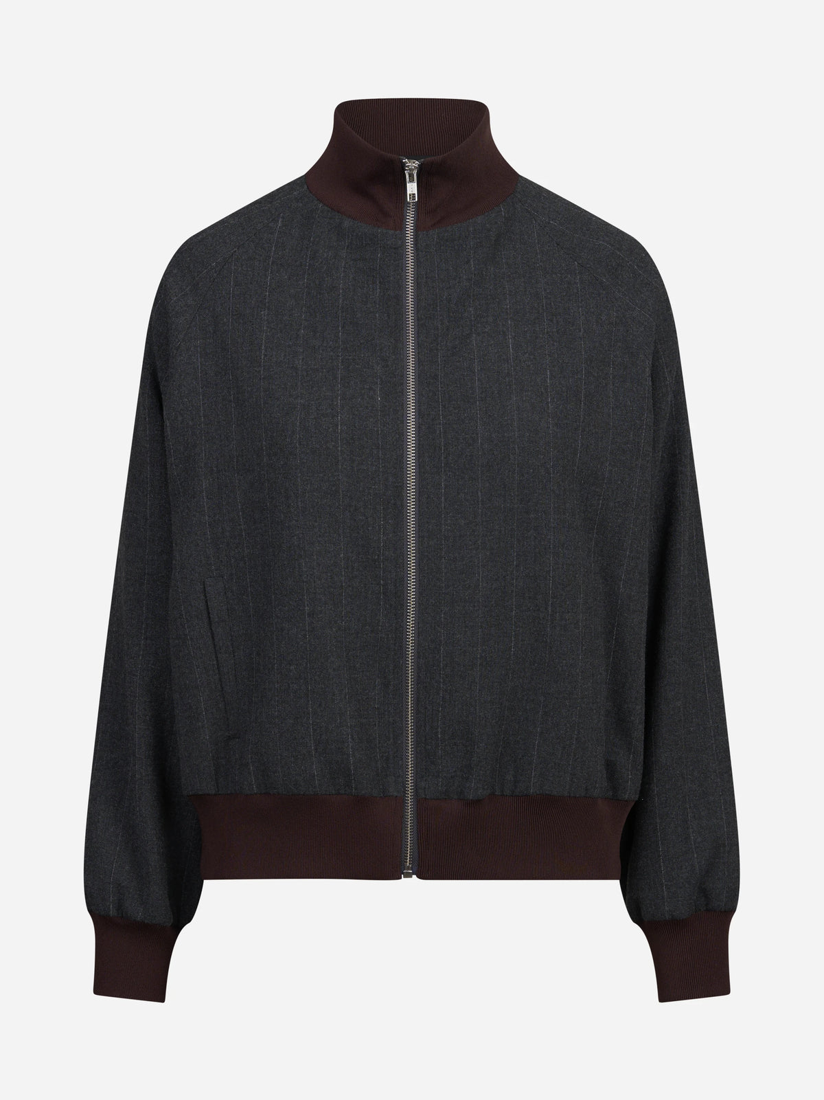 Bomber gessato con zip grigio e bordeaux - vista frontale