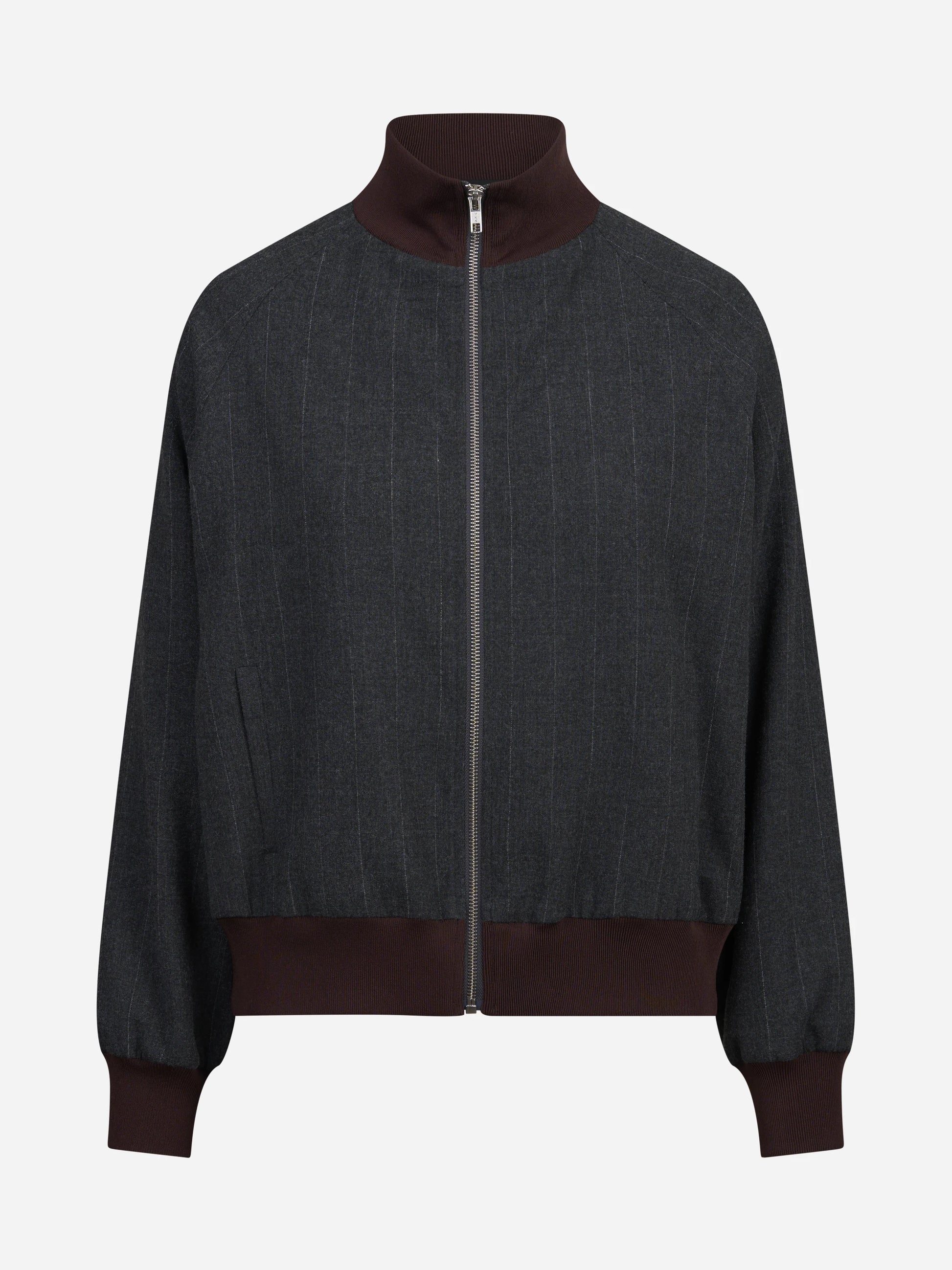 Bomber gessato con zip grigio e bordeaux - vista frontale