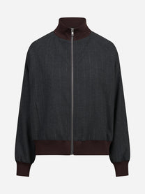 Bomber gessato con zip grigio e bordeaux - vista frontale