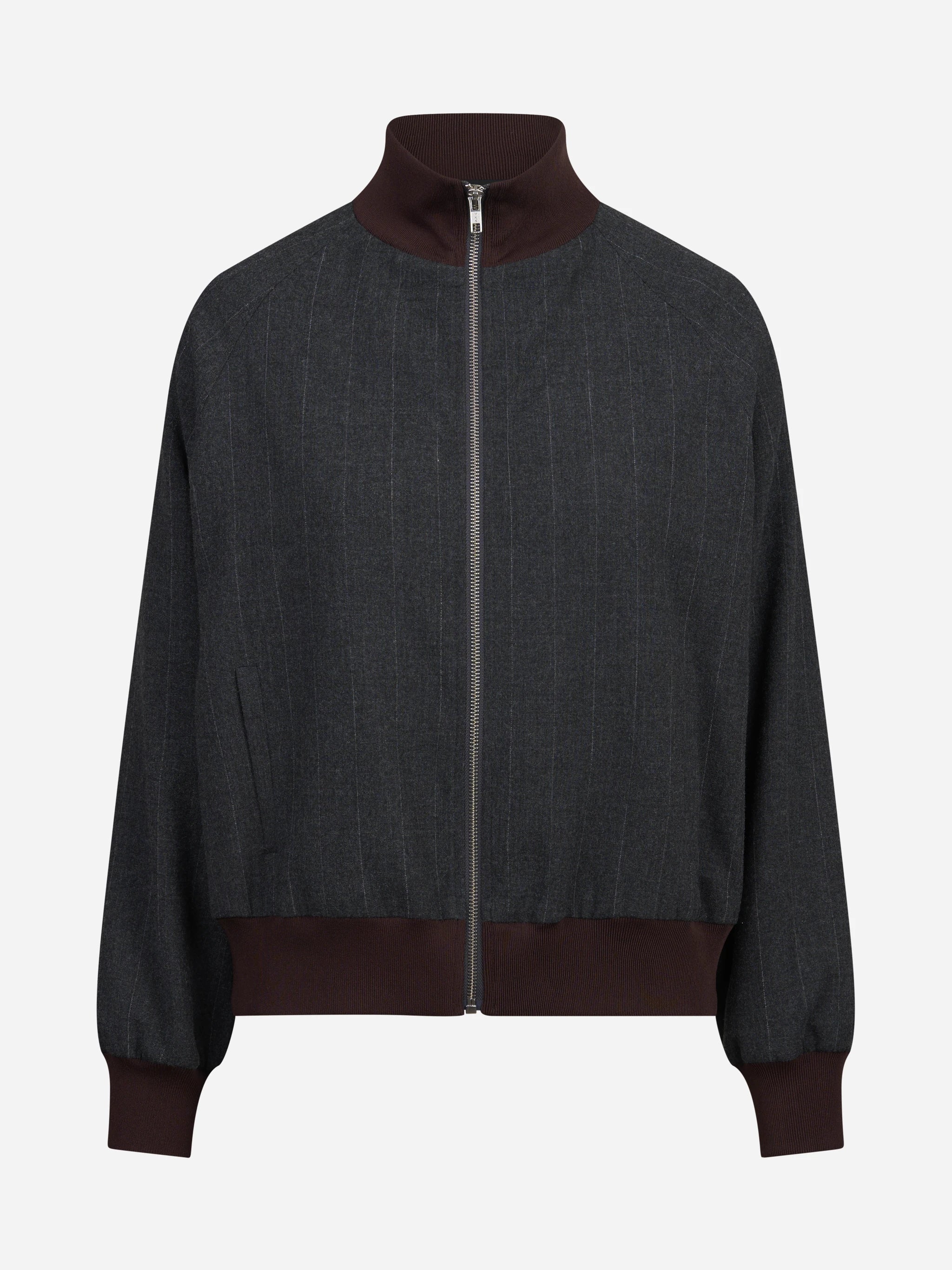 Bomber gessato con zip grigio e bordeaux - vista frontale