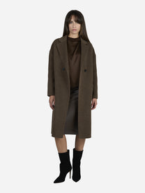 Gonna a tubino in ecopelle marrone - indossato, look completo