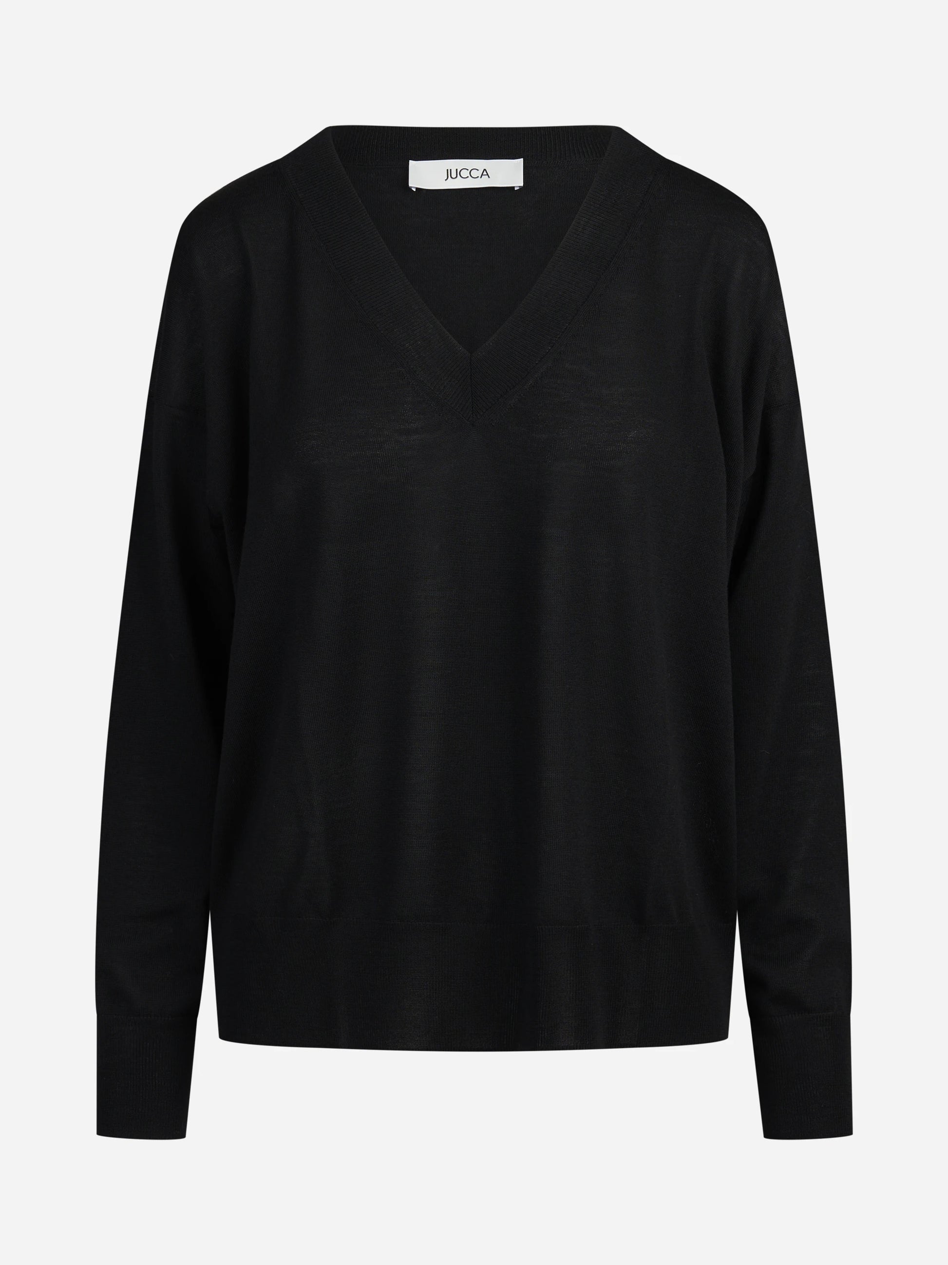 Maglia oversize con scollo a V nera - vista frontale