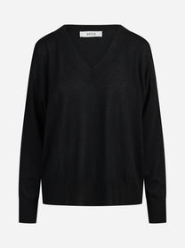 Maglia oversize con scollo a V nera - vista frontale