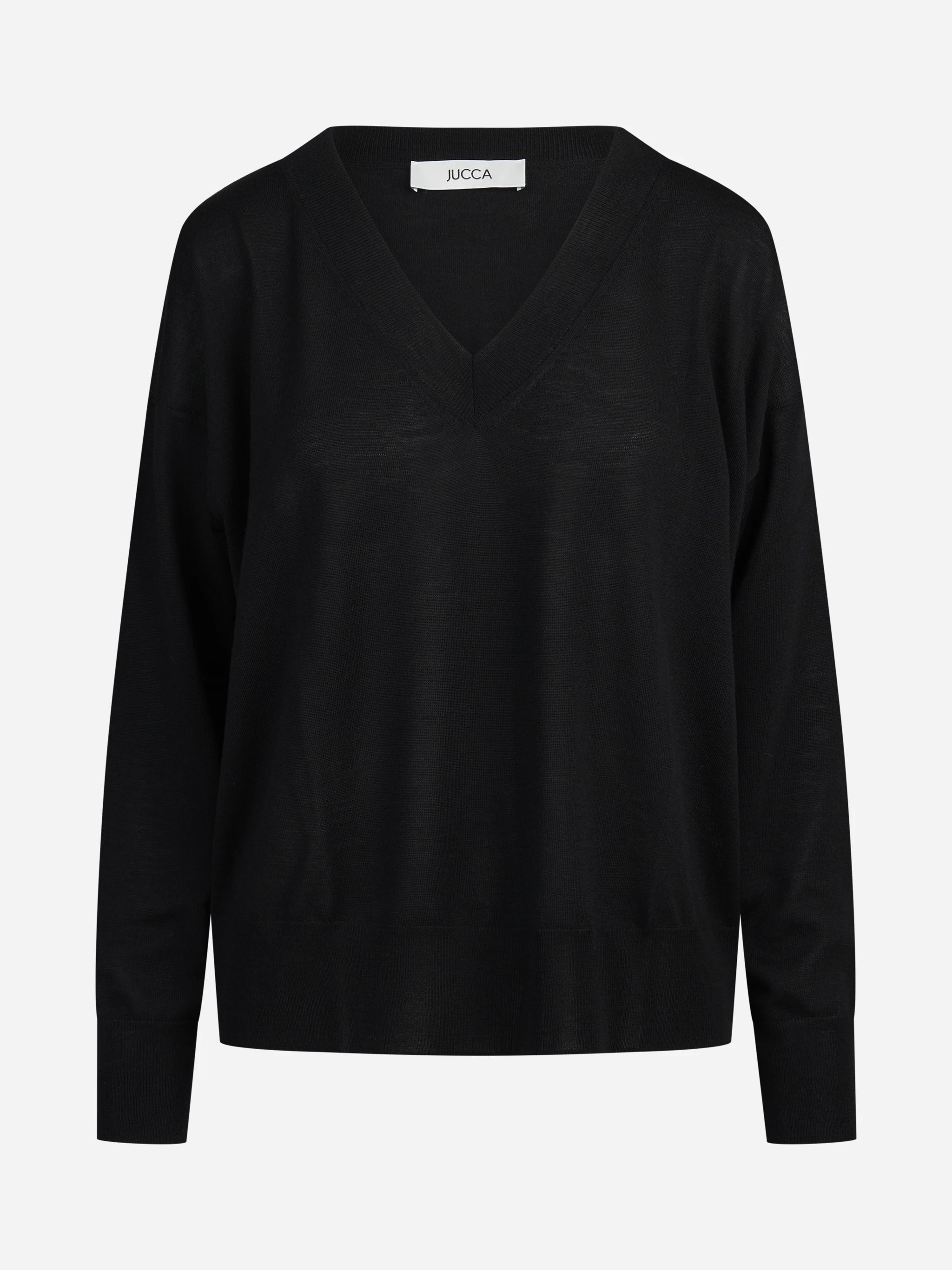 Maglia oversize con scollo a V nera - vista frontale