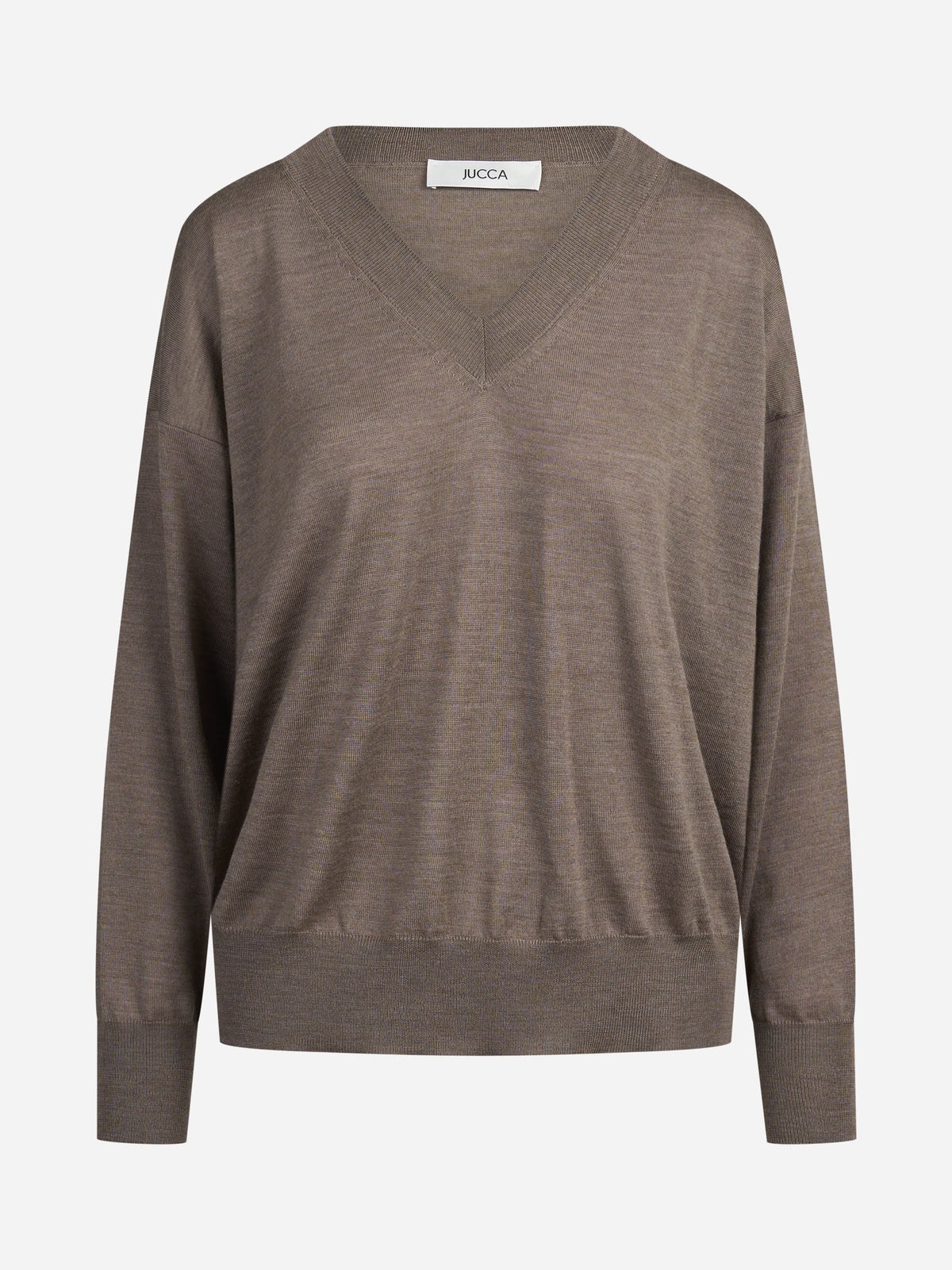 Maglia oversize con scollo a V marrone - vista frontale